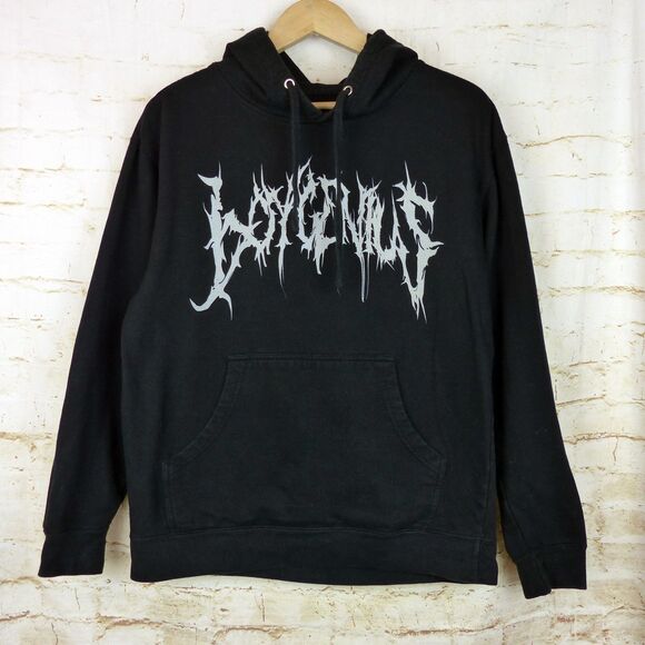 BoyGenius Band Hoodie Mens M Black Always An Angel Never A God Rock Indie Merch - Picture 2 of 10